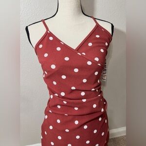 Y2K Babydoll Almost Famous Dress size M Wrap V Neck Strappy Ruched Polka Dot NWT